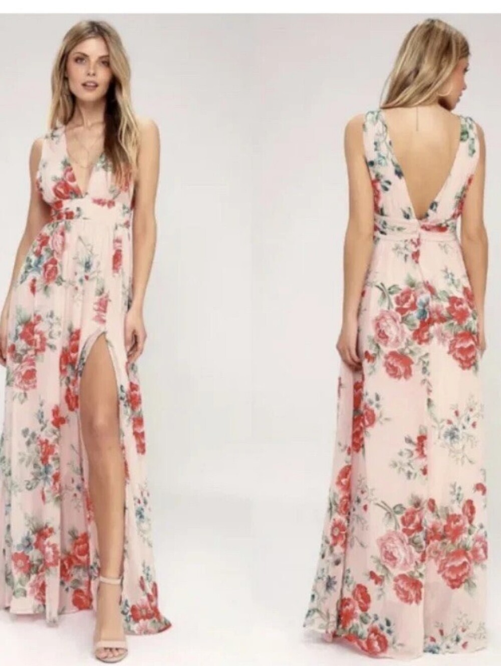 NWT Lulus Garden Meandering Blush Floral Print Maxi Dress Small Wedding Guest